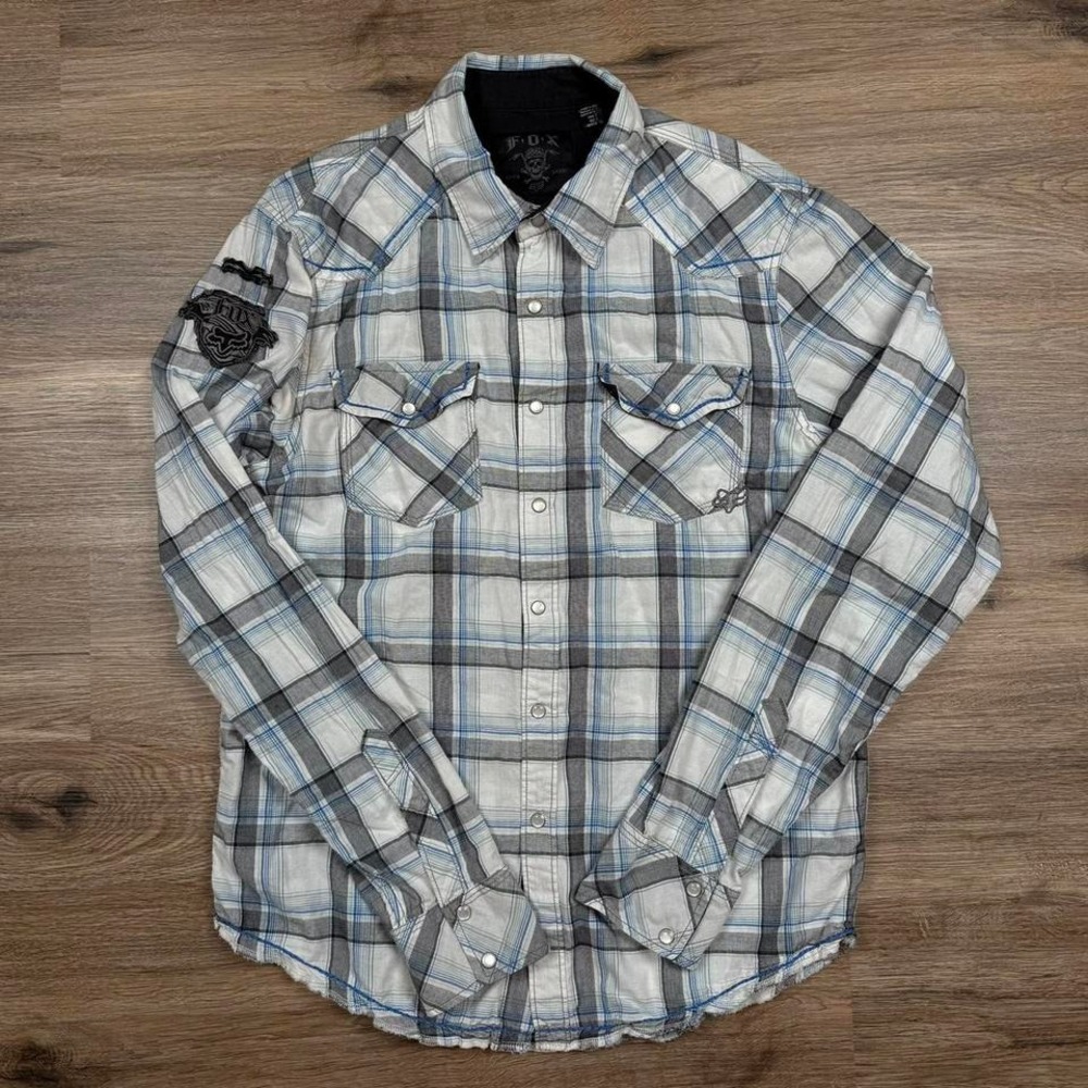 2000s plaid fox racing button‎ up pearl snap pocket shirt